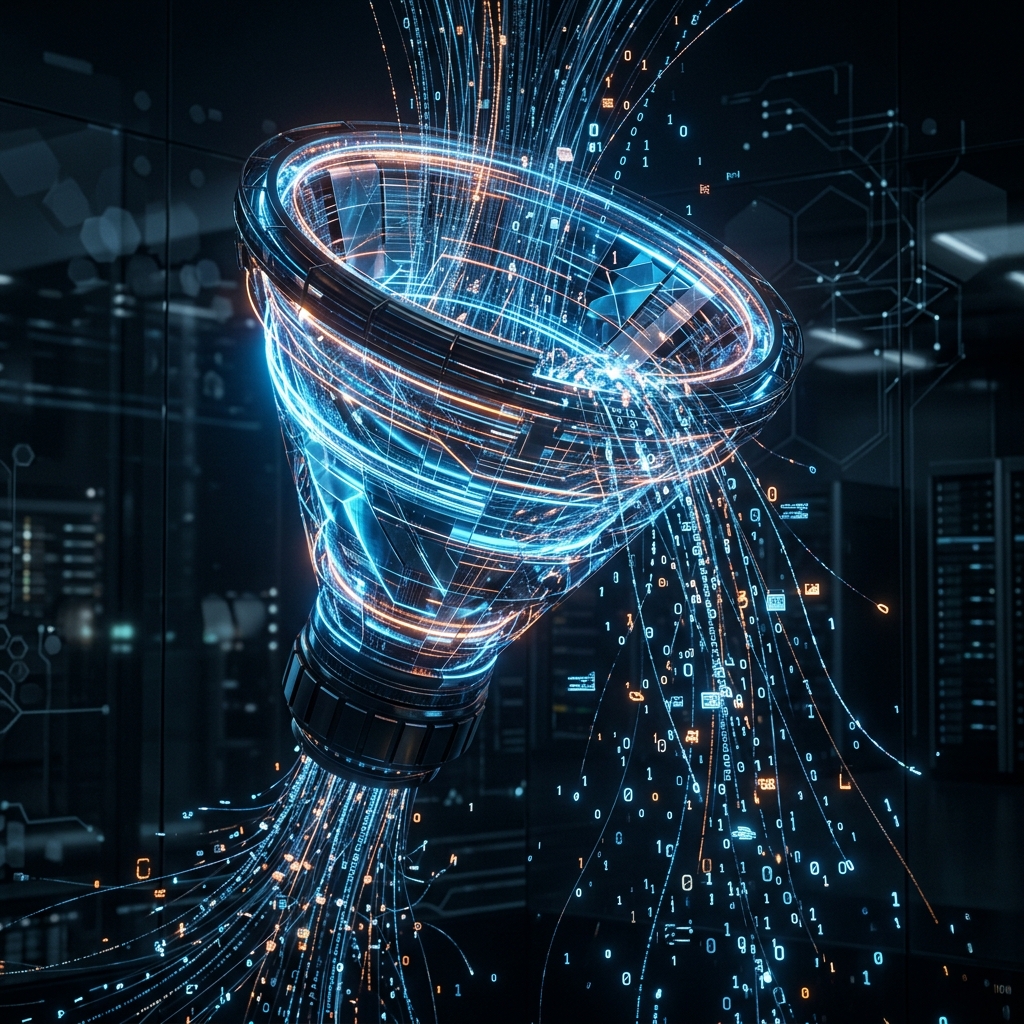 3D abstract funnel leaking data and leads
