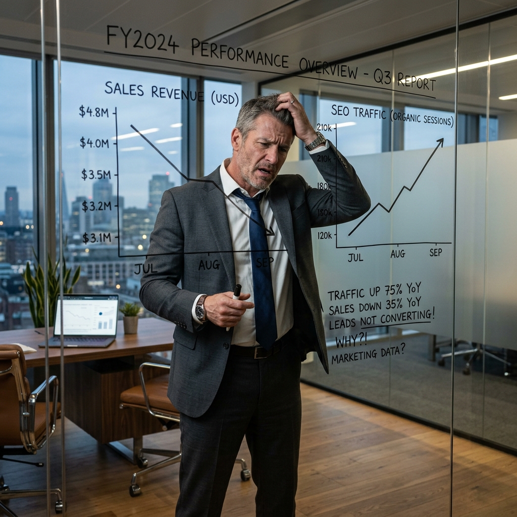 Executive reviewing frustrated SEO strategy