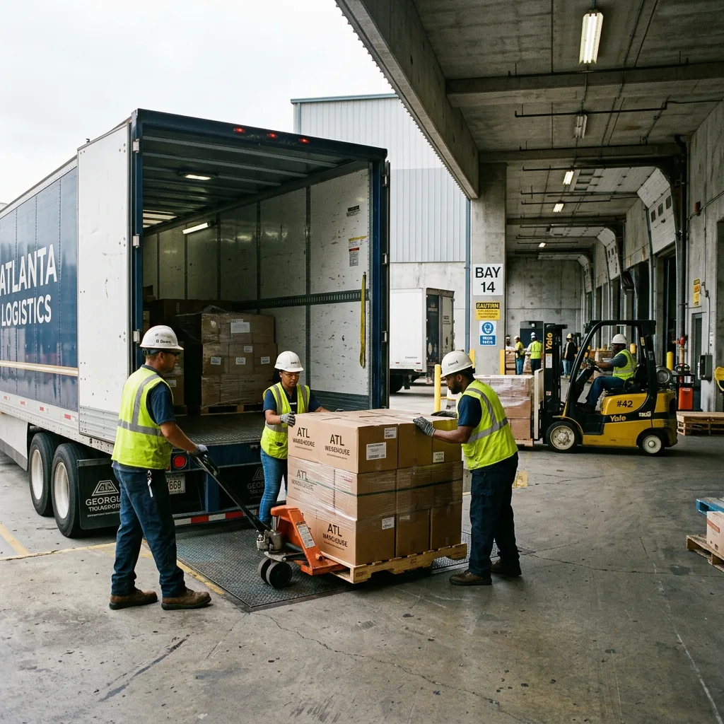 Workers loading pallets at Atlanta warehouse loading dock