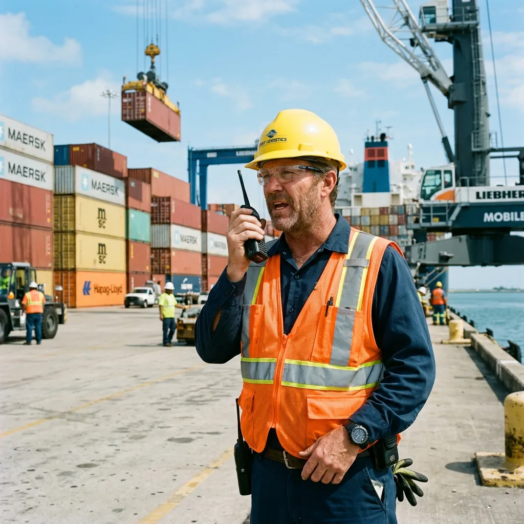 Dock supervisor on radio at Corpus Christi port terminal
