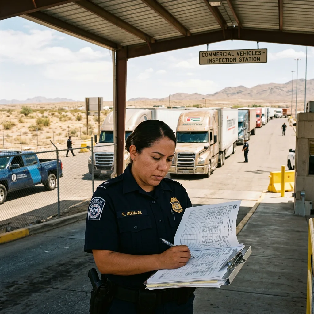 US Customs officer at commercial vehicle inspection station