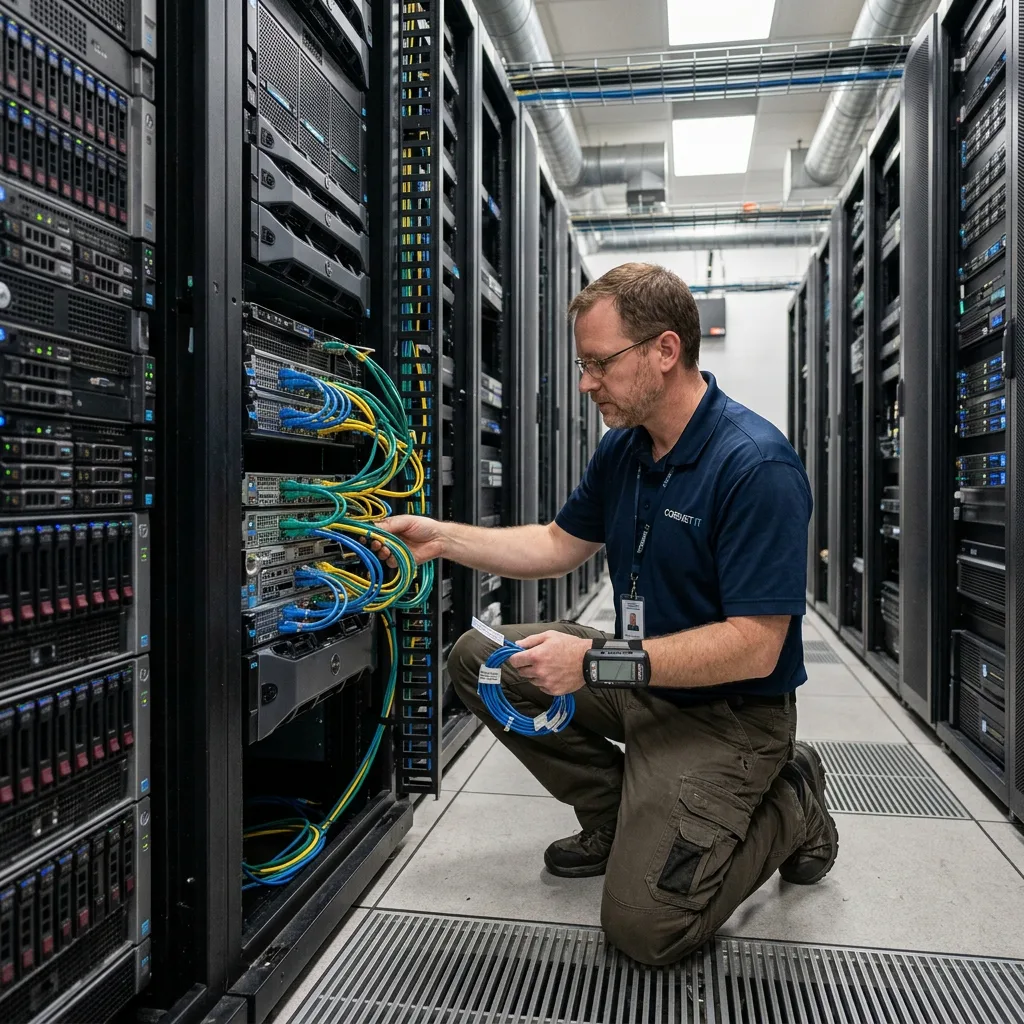 IT engineer configuring enterprise server room